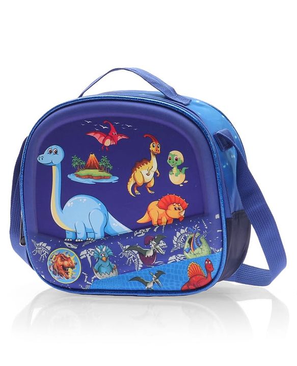 Babyhug Dinosaur Kids Insulated Lunch Box Bag with Adjustable Shoulder Strap & Handle - Blue| Thermal Lunch Carry Bag with Zip Closure for Boys & Girls
