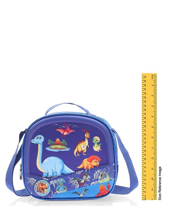 Babyhug Dinosaur Kids Insulated Lunch Box Bag with Adjustable Shoulder Strap & Handle - Blue| Thermal Lunch Carry Bag with Zip Closure for Boys & Girls