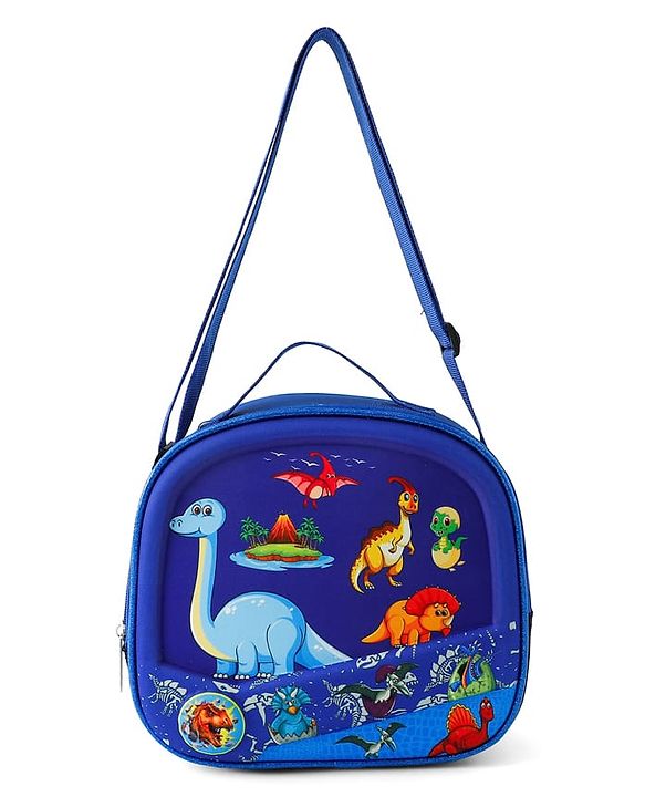 Babyhug Dinosaur Kids Insulated Lunch Box Bag with Adjustable Shoulder Strap & Handle - Blue| Thermal Lunch Carry Bag with Zip Closure for Boys & Girls