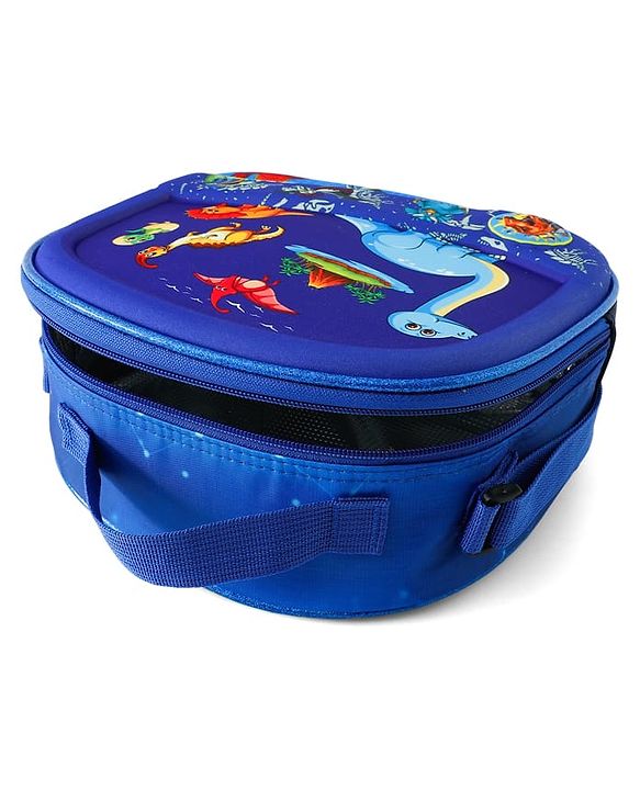 Babyhug Dinosaur Kids Insulated Lunch Box Bag with Adjustable Shoulder Strap & Handle - Blue| Thermal Lunch Carry Bag with Zip Closure for Boys & Girls
