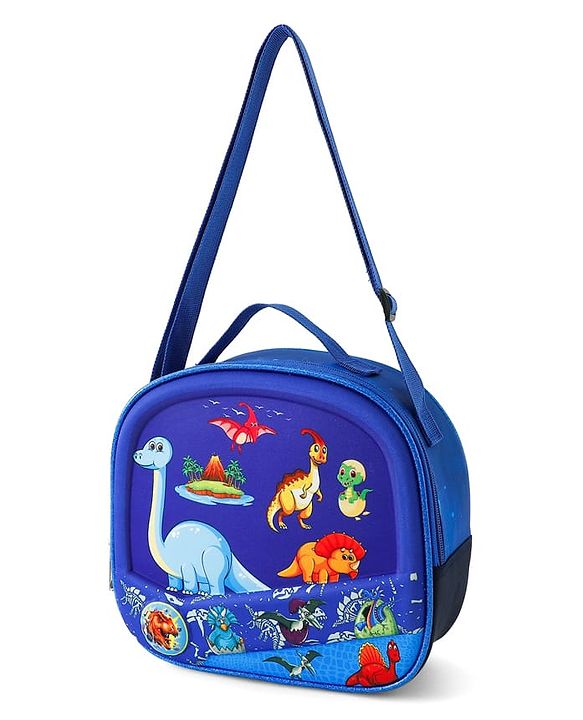 Babyhug Dinosaur Kids Insulated Lunch Box Bag with Adjustable Shoulder Strap & Handle - Blue| Thermal Lunch Carry Bag with Zip Closure for Boys & Girls