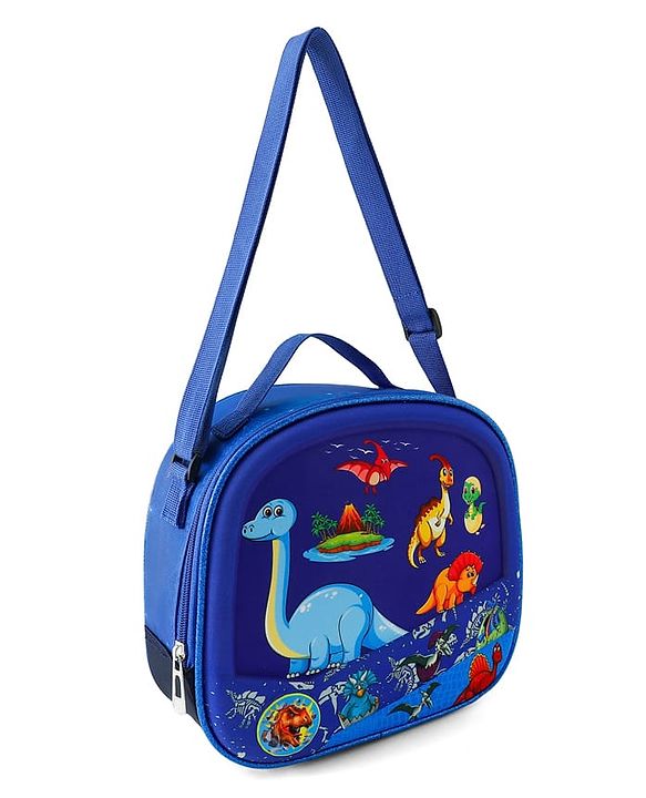 Babyhug Dinosaur Kids Insulated Lunch Box Bag with Adjustable Shoulder Strap & Handle - Blue| Thermal Lunch Carry Bag with Zip Closure for Boys & Girls