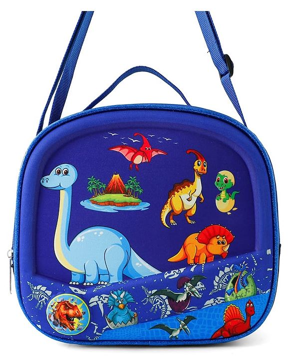 Babyhug Dinosaur Kids Insulated Lunch Box Bag with Adjustable Shoulder Strap & Handle - Blue| Thermal Lunch Carry Bag with Zip Closure for Boys & Girls