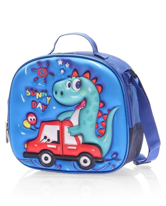 Babyhug Dinosaur Kids Insulated Lunch Box Bag with Adjustable Shoulder Strap & Handle - Blue| Thermal Lunch Carry Bag with Zip Closure for Boys & Girls