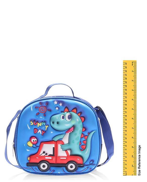 Babyhug Dinosaur Kids Insulated Lunch Box Bag with Adjustable Shoulder Strap & Handle - Blue| Thermal Lunch Carry Bag with Zip Closure for Boys & Girls