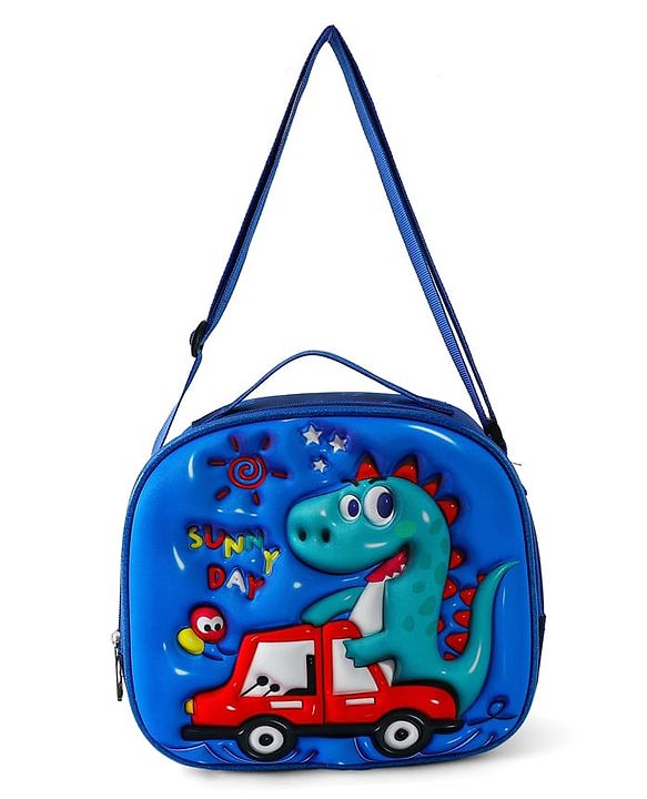 Babyhug Dinosaur Kids Insulated Lunch Box Bag with Adjustable Shoulder Strap & Handle - Blue| Thermal Lunch Carry Bag with Zip Closure for Boys & Girls