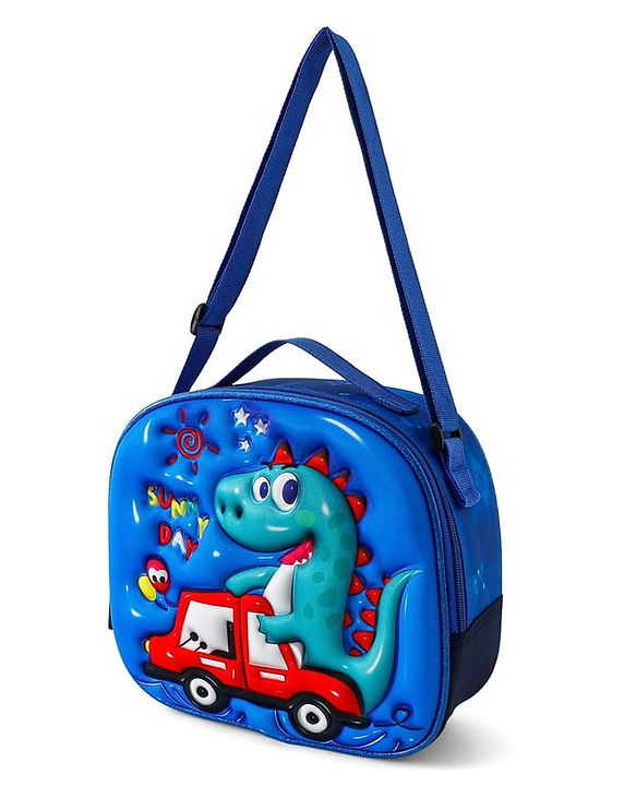 Babyhug Dinosaur Kids Insulated Lunch Box Bag with Adjustable Shoulder Strap & Handle - Blue| Thermal Lunch Carry Bag with Zip Closure for Boys & Girls