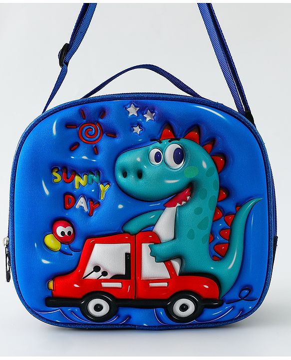Babyhug Dinosaur Kids Insulated Lunch Box Bag with Adjustable Shoulder Strap & Handle - Blue| Thermal Lunch Carry Bag with Zip Closure for Boys & Girls