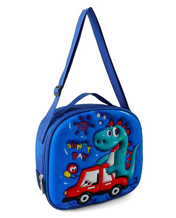 Babyhug Dinosaur Kids Insulated Lunch Box Bag with Adjustable Shoulder Strap & Handle - Blue| Thermal Lunch Carry Bag with Zip Closure for Boys & Girls