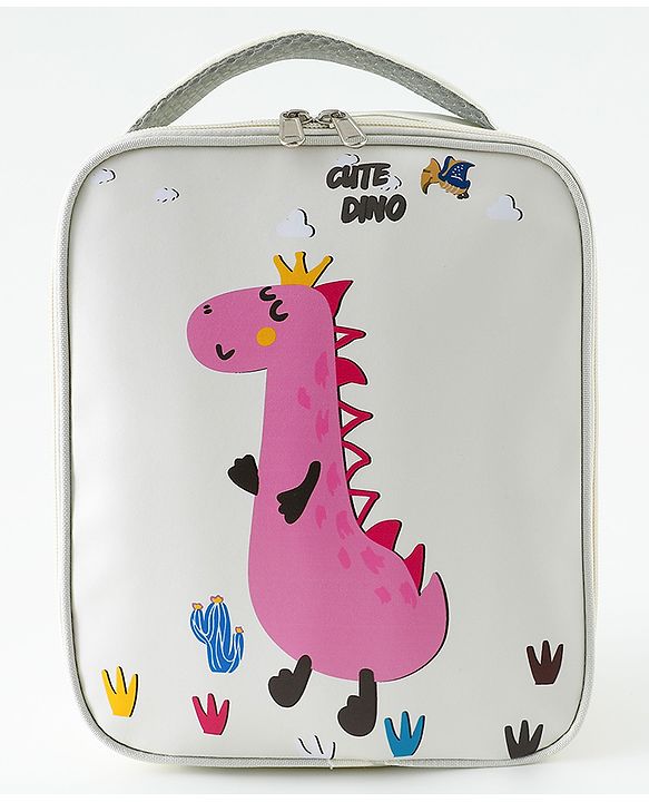 Babyhug Dino Water Resistant Lunch Bag -  Beige| Compact & Lightweight Lunch Carry Bag for Kids & Parents