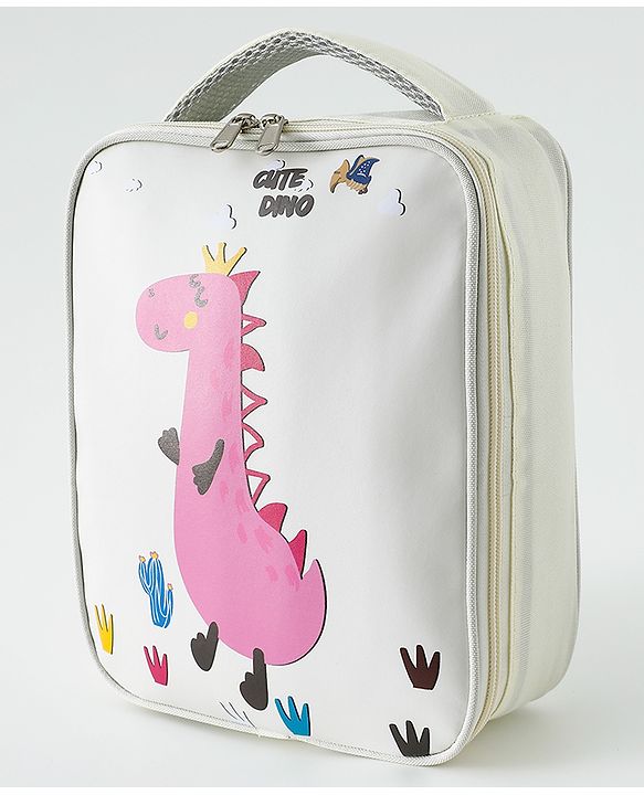 Babyhug Dino Water Resistant Lunch Bag -  Beige| Compact & Lightweight Lunch Carry Bag for Kids & Parents