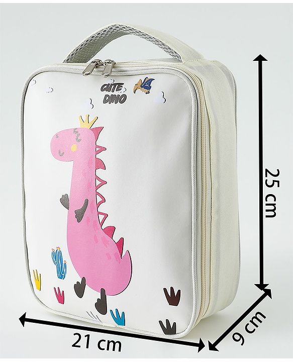 Babyhug Dino Water Resistant Lunch Bag -  Beige| Compact & Lightweight Lunch Carry Bag for Kids & Parents
