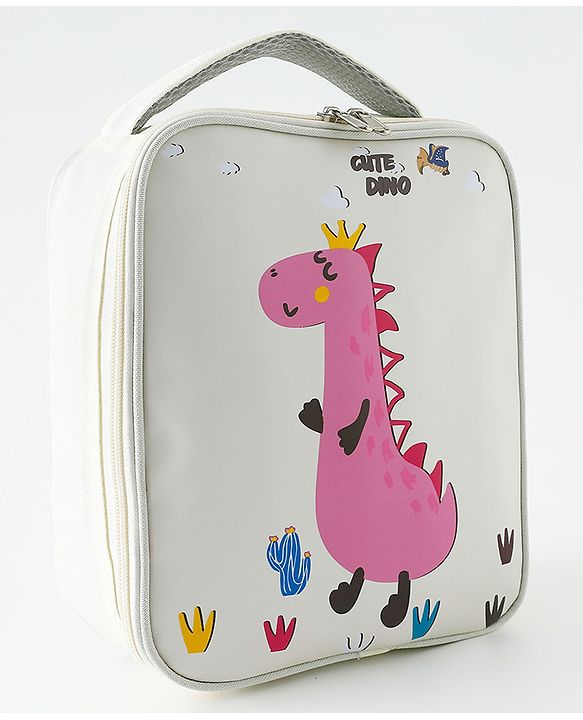 Babyhug Dino Water Resistant Lunch Bag -  Beige| Compact & Lightweight Lunch Carry Bag for Kids & Parents