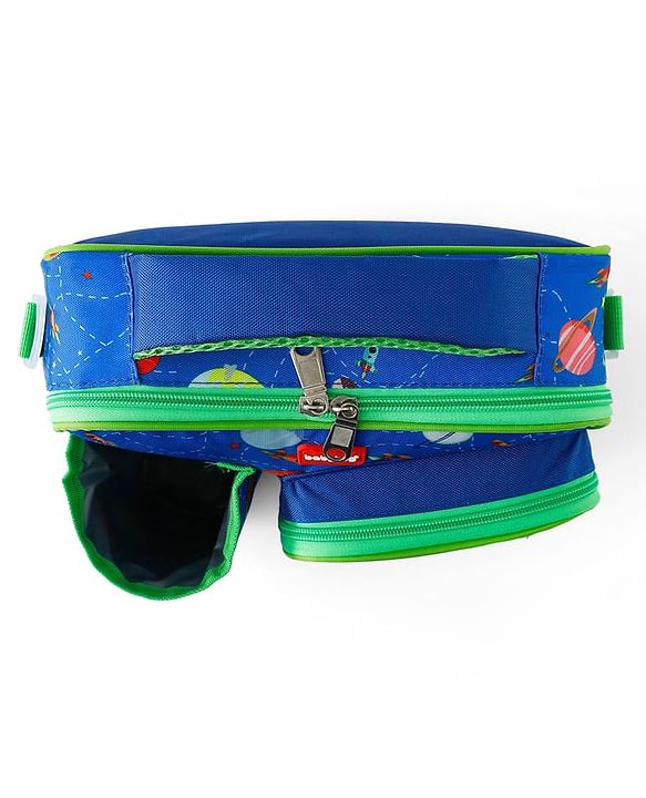 Babyhug Dino Kids Lunch Bag with Bottle Pouch and Front Pocket - Blue+Green| Adjustable Shoulder Strap| Lunch Carry Bag for School & Travel for Boys & Girls