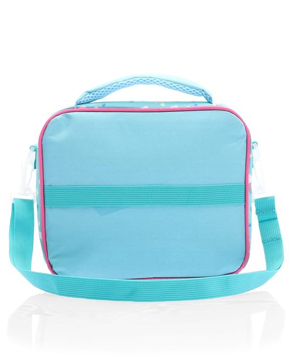 Babyhug Dino Kids Lunch Bag with Bottle Pouch and Front Pocket - Blue+Green| Adjustable Shoulder Strap| Lunch Carry Bag for School & Travel for Boys & Girls
