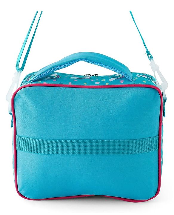 Babyhug Dino Kids Lunch Bag with Bottle Pouch and Front Pocket - Blue+Green| Adjustable Shoulder Strap| Lunch Carry Bag for School & Travel for Boys & Girls