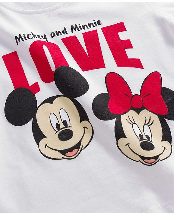 Babyhug Disney Single Jersey Knit Full Sleeves Pyjama Set with Minnie Mouse Graphic - White & Red