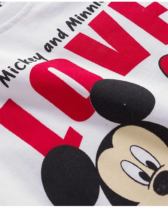 Babyhug Disney Single Jersey Knit Full Sleeves Pyjama Set with Minnie Mouse Graphic - White & Red