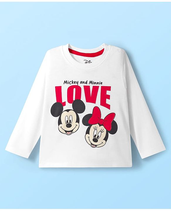Babyhug Disney Single Jersey Knit Full Sleeves Pyjama Set with Minnie Mouse Graphic - White & Red
