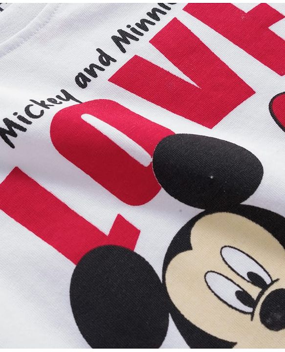 Babyhug Disney Single Jersey Knit Full Sleeves Pyjama Set with Minnie Mouse Graphic - White & Red