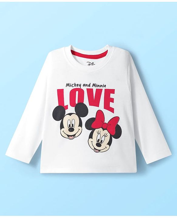 Babyhug Disney Single Jersey Knit Full Sleeves Pyjama Set with Minnie Mouse Graphic - White & Red
