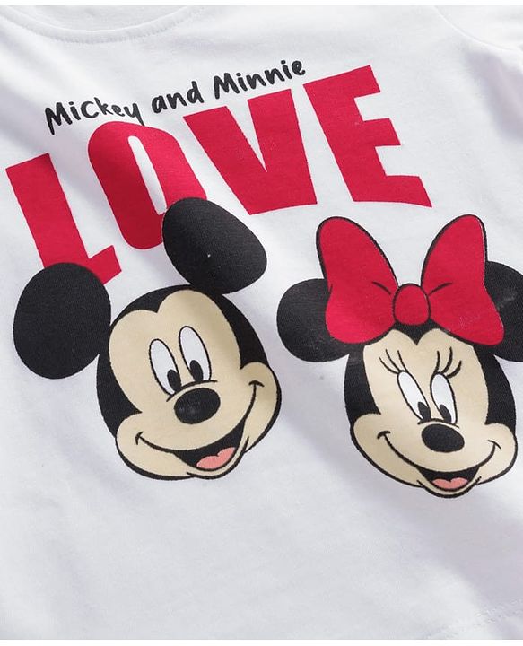 Babyhug Disney Single Jersey Knit Full Sleeves Pyjama Set with Minnie Mouse Graphic - White & Red