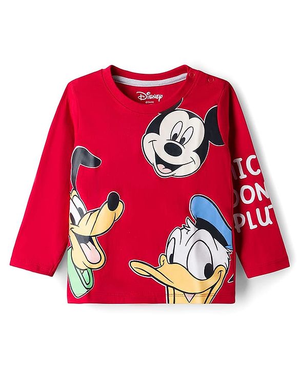 Babyhug Disney Single Jersey Knit Full Sleeves T-Shirt & Lounge Pant Set with Mickey & Friends Graphic - Navy Blue & Red