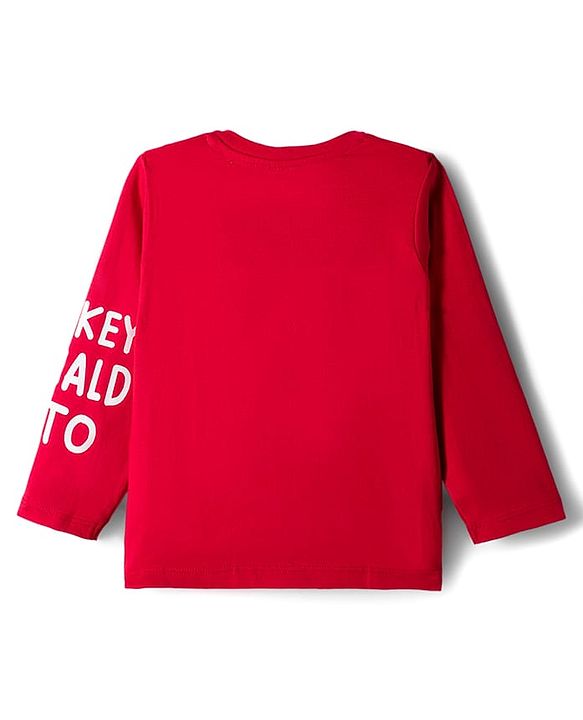 Babyhug Disney Single Jersey Knit Full Sleeves T-Shirt & Lounge Pant Set with Mickey & Friends Graphic - Navy Blue & Red