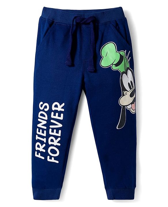 Babyhug Disney Single Jersey Knit Full Sleeves T-Shirt & Lounge Pant Set with Mickey & Friends Graphic - Navy Blue & Red