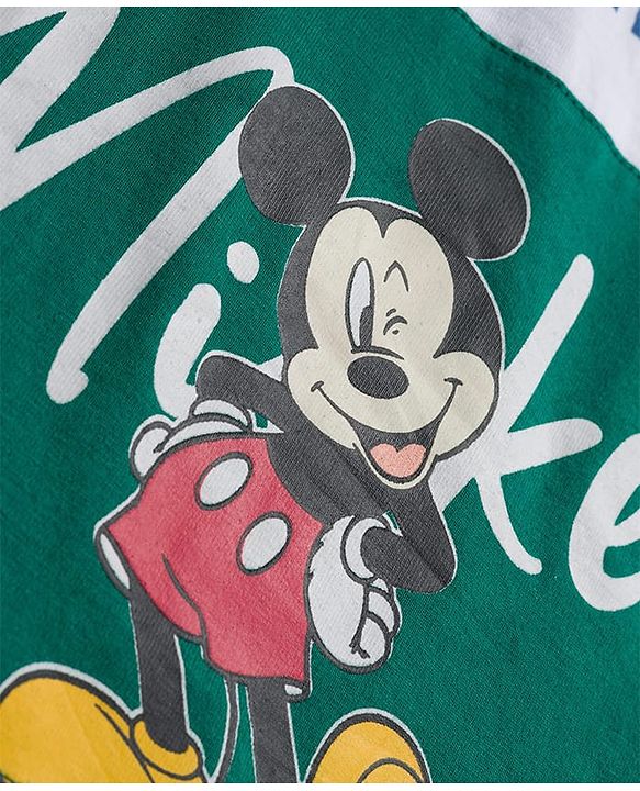 Babyhug Disney Single Jersey Knit Full Sleeves Cut & Sew T-Shirt & Lounge Pant Set with Mickey Mouse Graphic - Green