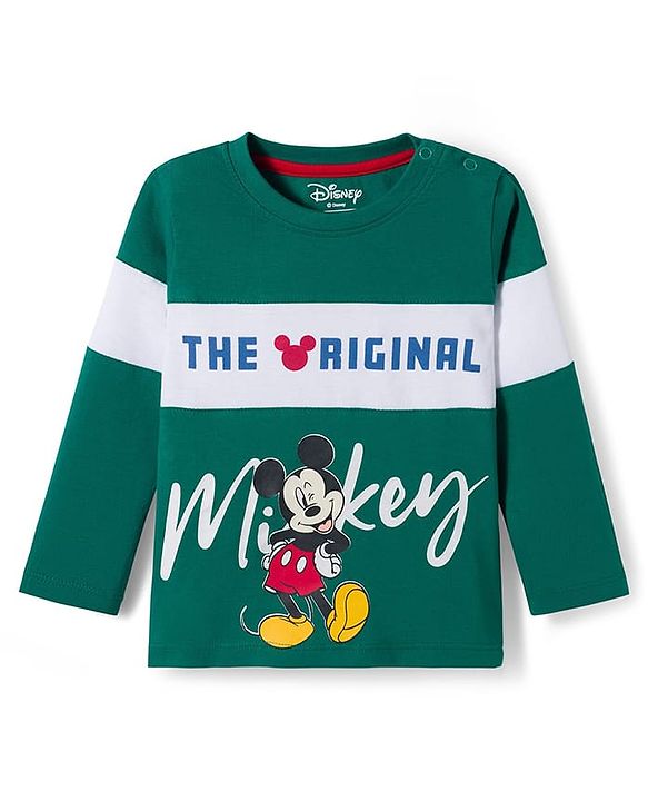 Babyhug Disney Single Jersey Knit Full Sleeves Cut & Sew T-Shirt & Lounge Pant Set with Mickey Mouse Graphic - Green