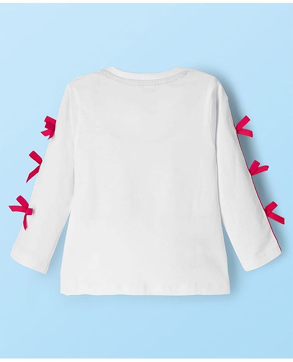 Babyhug Disney Terry Knit Full Sleeves T-Shirt and Track Pant Set with Minnie Mouse Graphic & Bow Detailing - White & Black