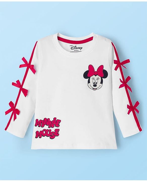 Babyhug Disney Terry Knit Full Sleeves T-Shirt and Track Pant Set with Minnie Mouse Graphic & Bow Detailing - White & Black