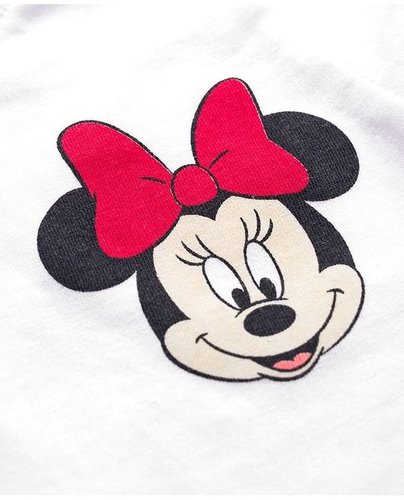 Babyhug Disney Terry Knit Full Sleeves T-Shirt and Track Pant Set with Minnie Mouse Graphic & Bow Detailing - White & Black