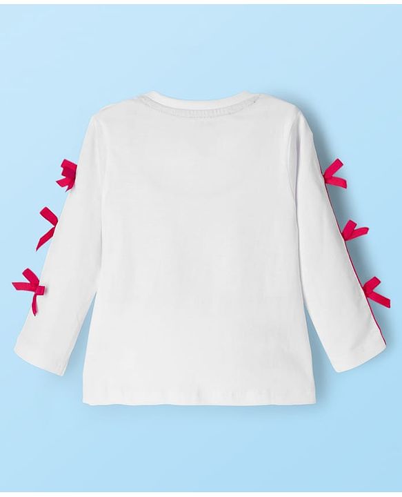 Babyhug Disney Terry Knit Full Sleeves T-Shirt and Track Pant Set with Minnie Mouse Graphic & Bow Detailing - White & Black