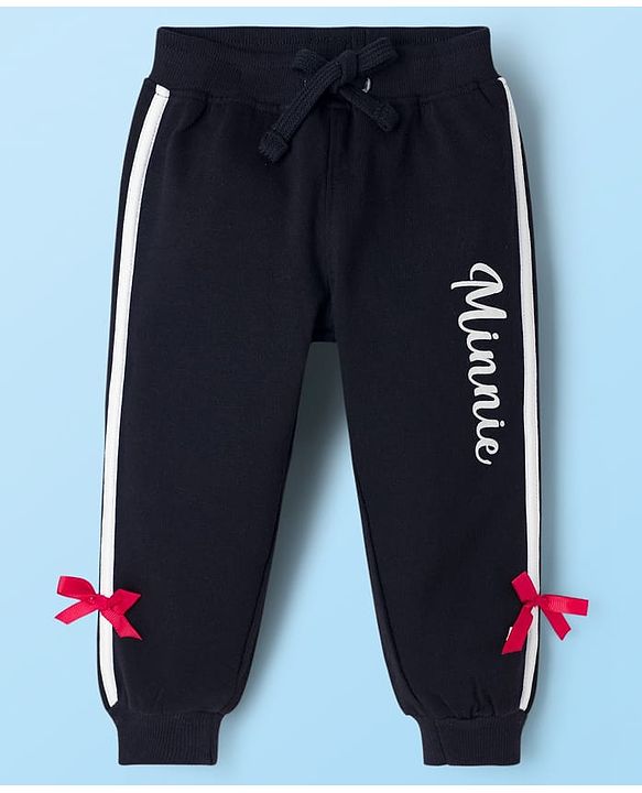 Babyhug Disney Terry Knit Full Sleeves T-Shirt and Track Pant Set with Minnie Mouse Graphic & Bow Detailing - White & Black