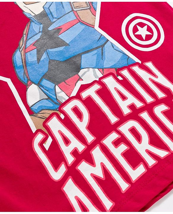 Pine Kids Marvel Single Jersey Knit Full Sleeves Night Suit With Captain America Graphics - Red & Navy Blue