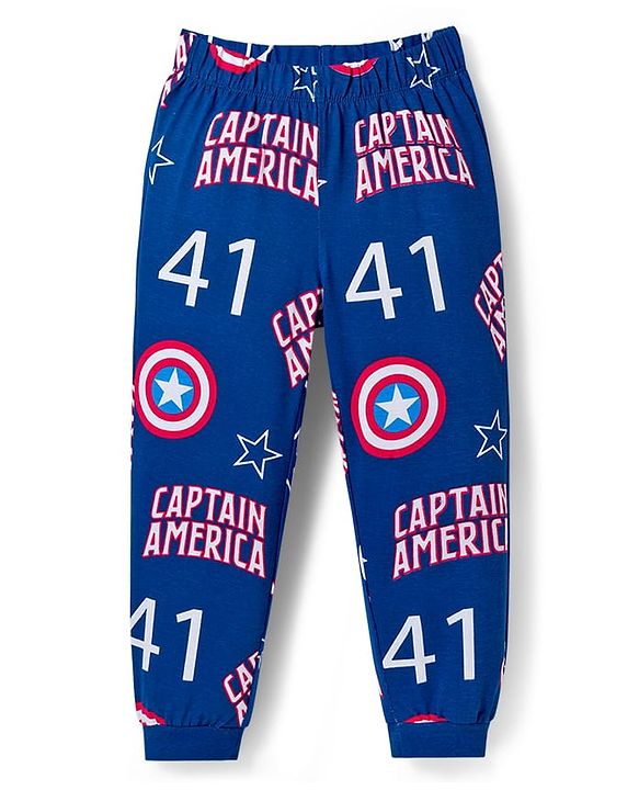 Pine Kids Marvel Single Jersey Knit Full Sleeves Night Suit With Captain America Graphics - Red & Navy Blue