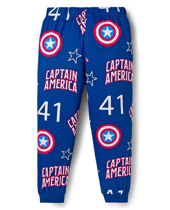 Pine Kids Marvel Single Jersey Knit Full Sleeves Night Suit With Captain America Graphics - Red & Navy Blue