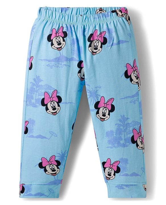 Babyhug Disney Single Jersey Full Sleeves Front Open Night Suit with Minnie Mouse Print - Blue
