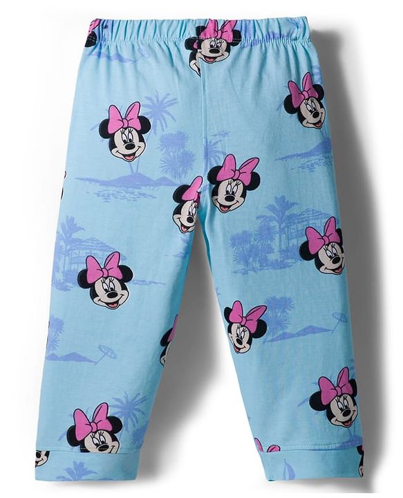 Babyhug Disney Single Jersey Full Sleeves Front Open Night Suit with Minnie Mouse Print - Blue
