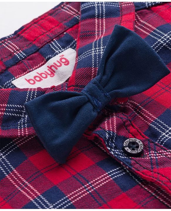 Babyhug 100% Cotton Knit Full Sleeves Checkered Shirt & Jeans Set with Bow & Suspender - Multicolor
