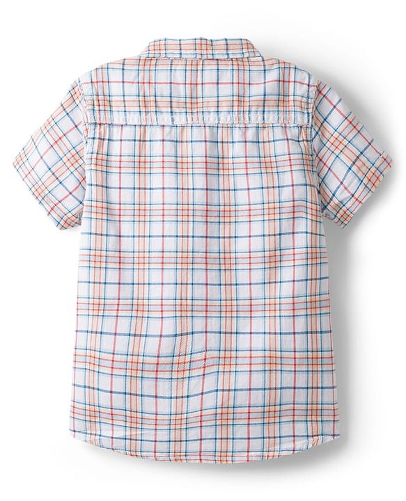 Babyhug Cotton Knit Half Sleeves Shirt & Shorts Set with Bow & Checks Print - White & Coral