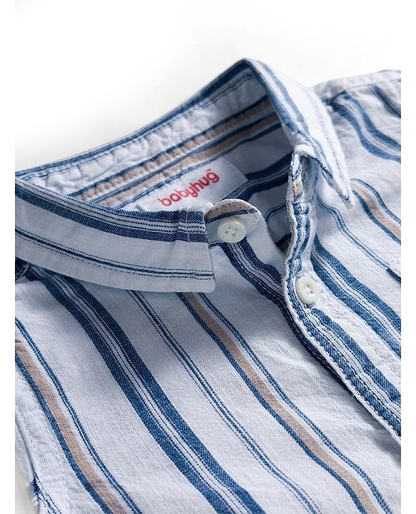 Babyhug Cotton Knit Half Sleeves Striped Shirt & Shorts Set - Blue