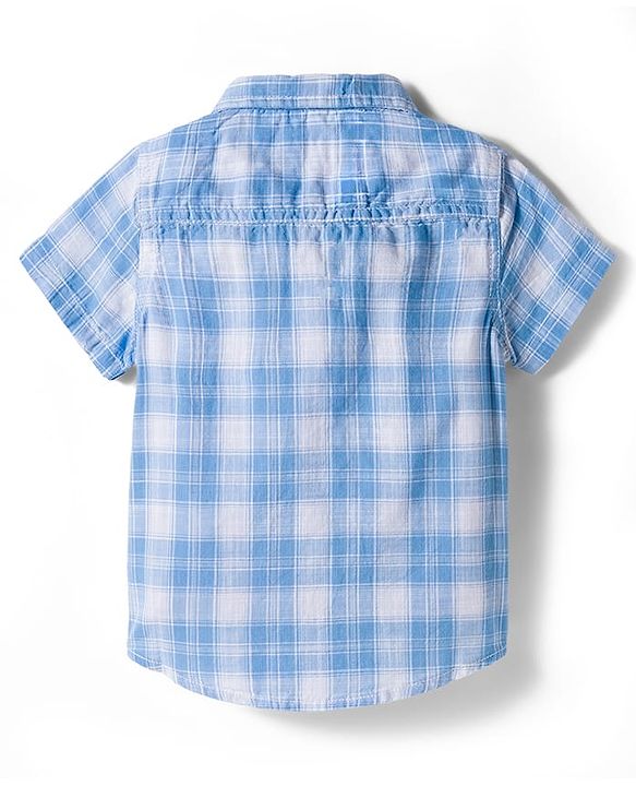 Babyhug Cotton Knit Half Sleeves Checks Shirt & Shorts Set With Bow - Blue