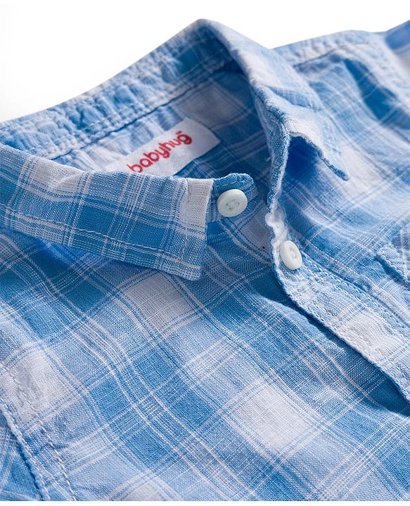 Babyhug Cotton Knit Half Sleeves Checks Shirt & Shorts Set With Bow - Blue