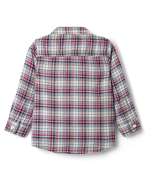 Babyhug Cotton Knit Full Sleeves Checkered Shirt & Trouser Set - Beige