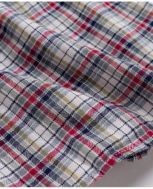 Babyhug Cotton Knit Full Sleeves Checkered Shirt & Trouser Set - Beige