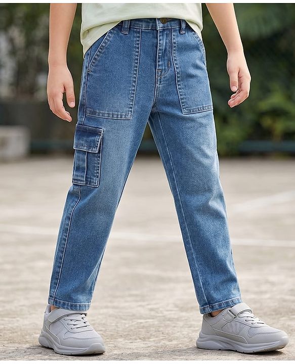 Pine Kids Cotton Woven Full Length Washed Jeans With Pockets  - Blue