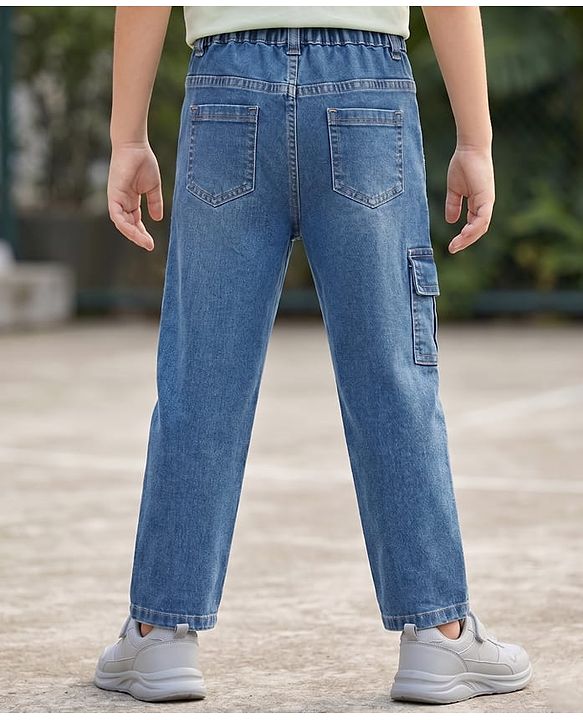 Pine Kids Cotton Woven Full Length Washed Jeans With Pockets  - Blue
